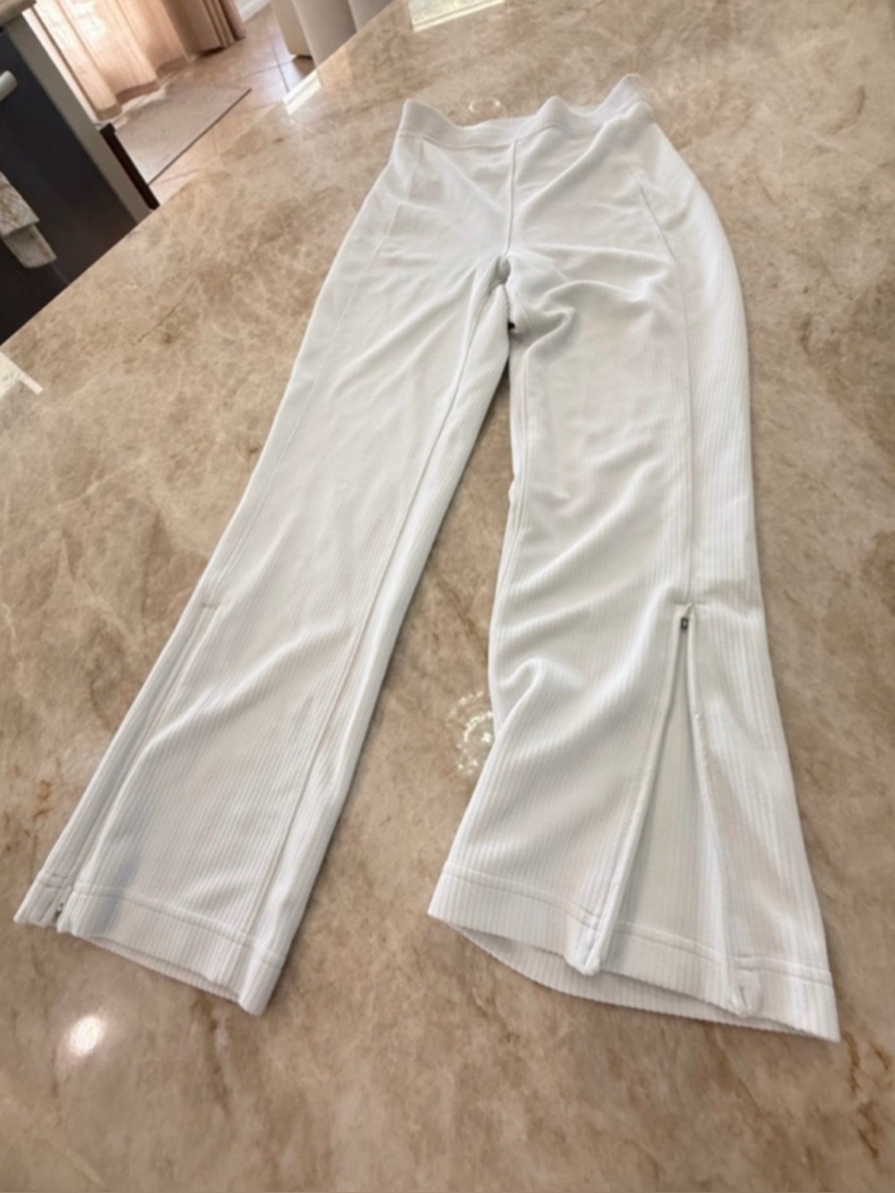Lululemon White Ribbed Wide Leg Pants Size 6 high waisted. Brushed Softstreme